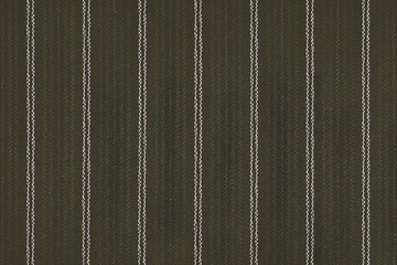 Close up of pinstriped fabric texture background.Detail of olive green wool suiting with twin white...