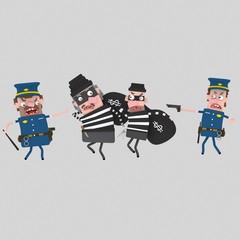 3d illustration. Police arresting thieves