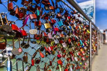locks on a bridge in Salzburg Austria