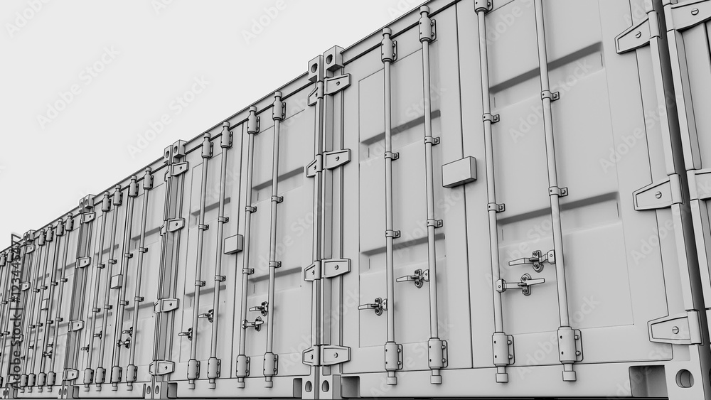 Poster line of cargo containers. sketchy 3d rendering