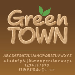 Vector wooden icon with set of letters, symbols and numbers