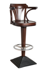 wooden bar stool with cast iron base isolated on white background