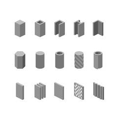 Metallurgy products vector icons set. Steel structure and pipe.