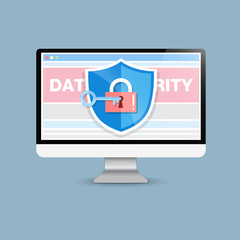 Concept is data security . Shield on Computer Desktop protect se