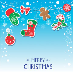 merry christmas card on the blue background