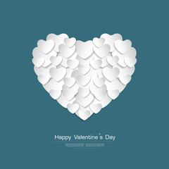 Happy Valentine's day greeting card with White Heart paper cut s