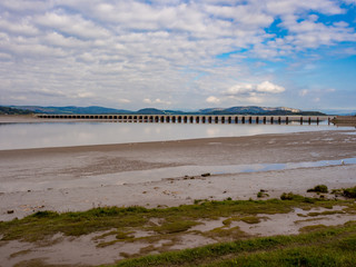Railway viaduct across the river kent estuary at Arnside, Cumbria, UK
