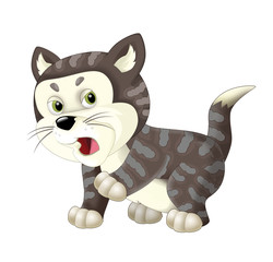 Cartoon happy cat standing angry and thinking - isolated - illustration for children