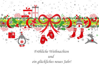 Weihnachtsgirlande in gr&uuml;n, Postkarte, Weihnachtsw&uuml;nsche