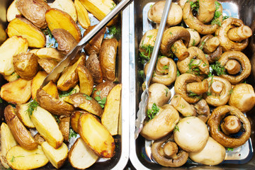 Potatoes, mushrooms roasted