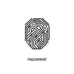 Digital fingerprint. Black and white vector element.
