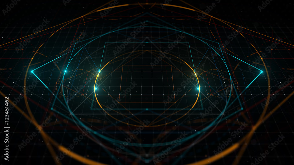 Poster 3d rendering illustration. abstract digital background with hight detailed elements. geometry lines 