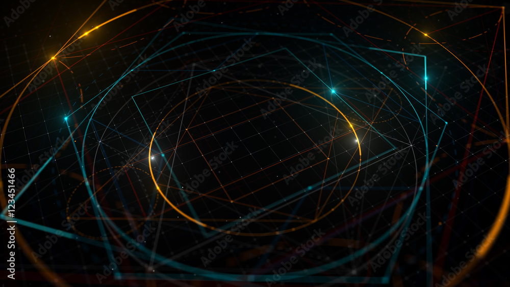 Poster 3d rendering illustration. abstract digital background with hight detailed elements. geometry lines 