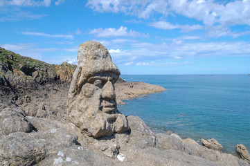human head carved from stone