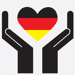 Hand showing Germany flag in a heart shape. Vector illustration.