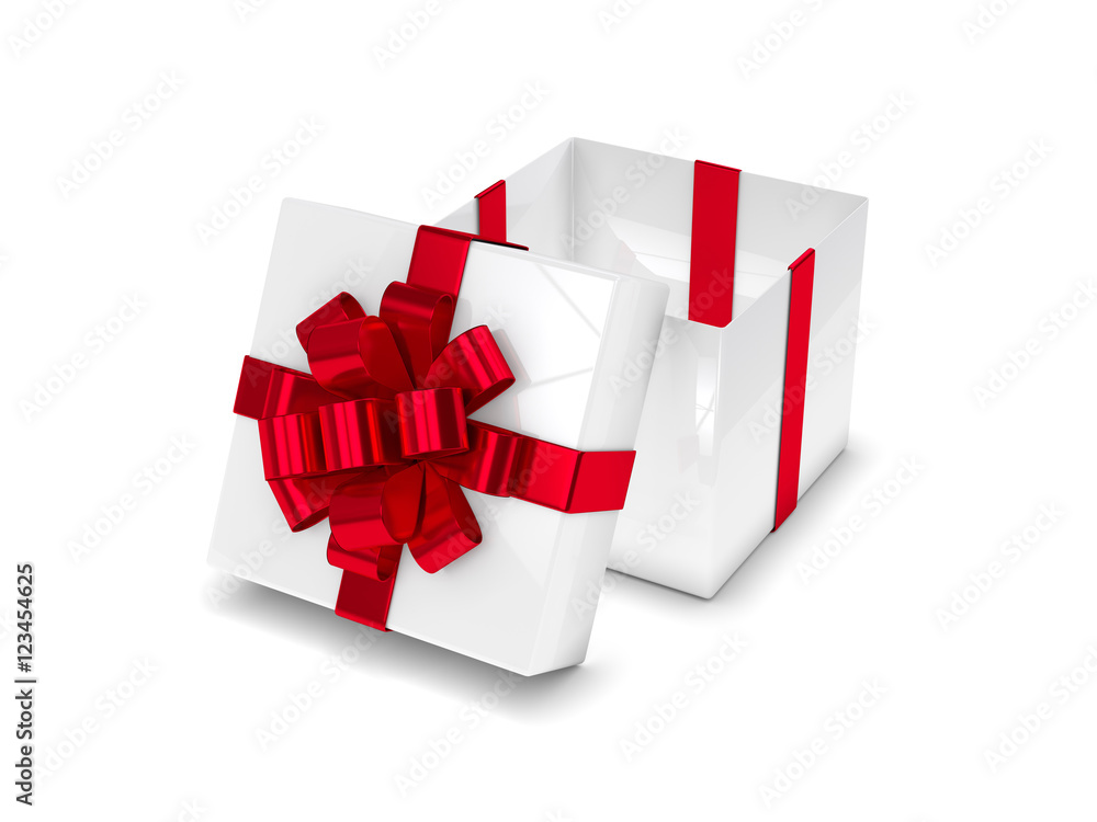 Poster 3d rendering of gift box with open lid isolated over white