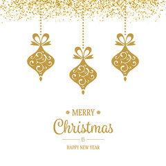 Golden Hanging Christmas Decoration with Glitter Sparkle and Gre