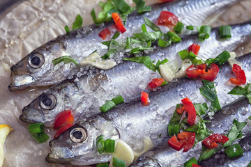 Fresh sardines ready for grilling 