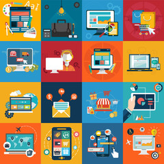 Set of flat design vector illustration concepts for website layout, business management, insurance and analytics. Concepts for web banners and printed materials