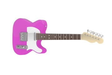 Obraz na płótnie Canvas Isolated pink electric guitar on white background. Concert and studio equipment. Musical instrument. Rock, blues style. 3D rendering.