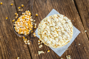 Wooden table with Corn Waffles