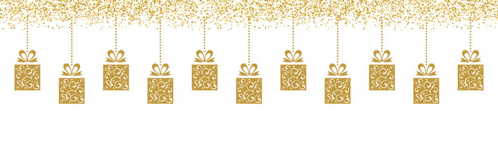 Golden Hanging Christmas Decoration with Glitter Sparkle