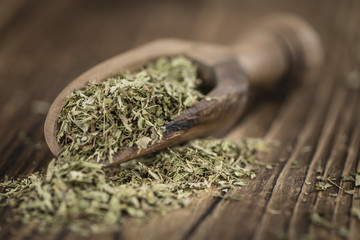 Heap of dried Stevia leaves