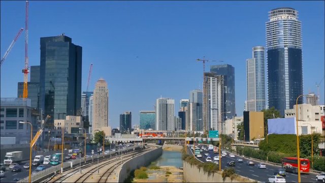 Time lapse - Central Tel Aviv skyline with traffic