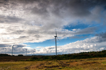 Obraz premium Wind turbine on autumnal background