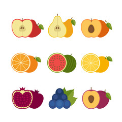 Fruits icon set. Flat style, vector illustration.