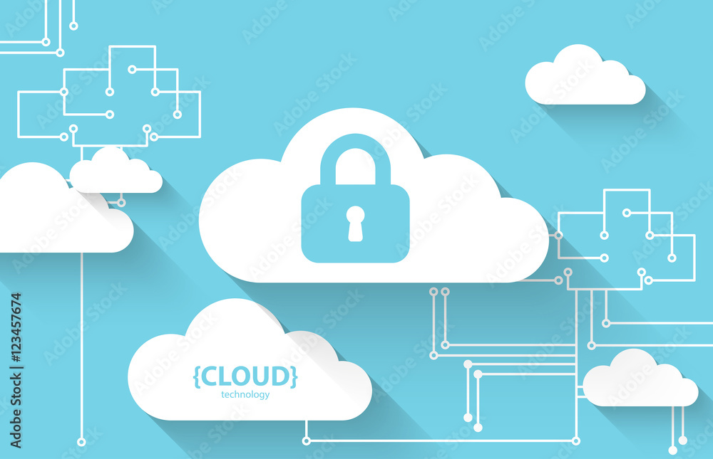 Poster web cloud technology. protection concept. system privacy, vector