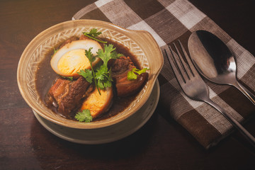 Stewed pork belly with chicken eggs,Asian style.
