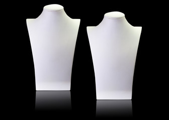 White blank necklace mannequin stands Isolated on black backgrou