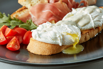 Poached egg on piece of wholegrain bread