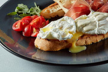 Poached egg on a piece of bread