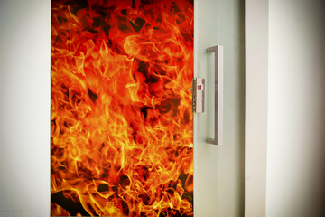 abstract fire buring on glass door open