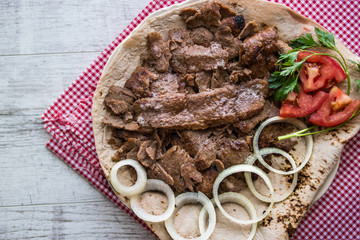 Turkish Doner Kebab on a lavash / Shawarma Beef..