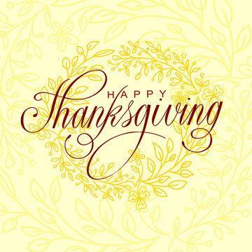 Happy Thanksgiving vector illustration. Hand lettered text and hand drawn ornaments