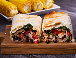Chicken, Black Beans, Spinach and Tomato Burritos