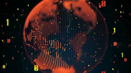 Spinning red earth globe and binary code. Looped animation - Powered by Adobe