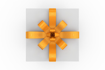 White gift box with orange ribbon bow