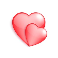A pair of red 3d hearts, isolated on white background. Vector illustration.