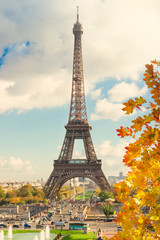 Fototapeta na wymiar view of Eiffel Tower and Paris cityscape in fall day, France