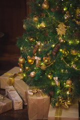 Christmas tree with gifts. Home