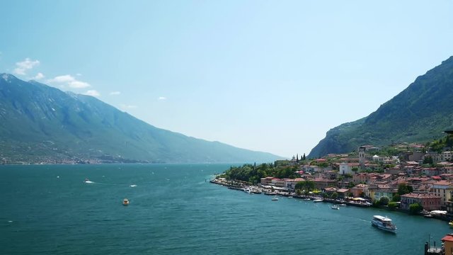 Beautiful view to the Limone Sul Garda and Lago di Garda lake, Northern Italian. Timelapse video.