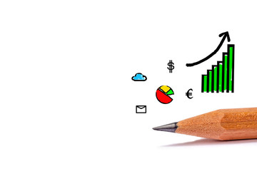 pencil with business icon isolated on white background