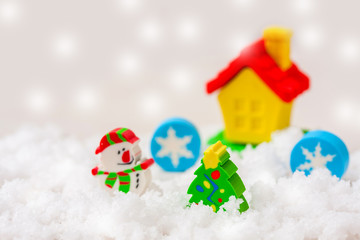 Christmas decorations with toy hut.
