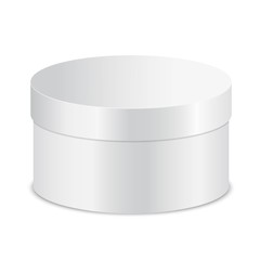 Realistic vector illustration of closed round boxes, isolated on white background.