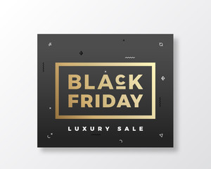 Black Friday Swiss Style Minimal Banner or Flyer. Gold Modern Typogrphy. With Soft Realistic Shadow.