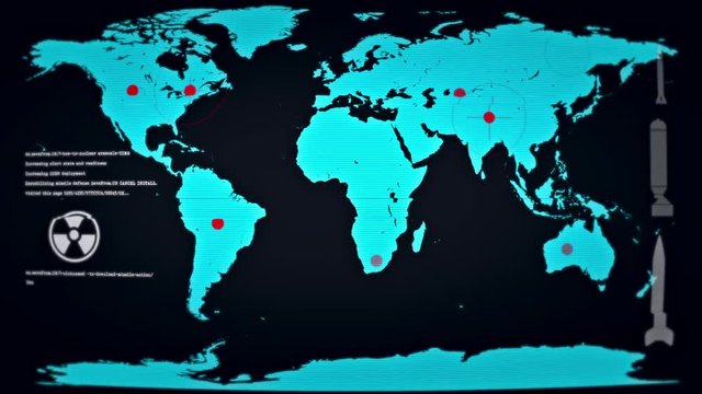 World Under Nuclear Attack According to a Map on a Computer Monitor with Glitches